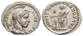 ELAGABALUS (218-222). Denarius. Rome.

Obv: IMP ANTONINVS PIVS AVG. 
Laureate and draped bust right, wearing "horn".
Rev: INVICTVS SACERDOS AVG. 
Elag...