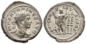 ELAGABALUS (218-222). Antoninianus. Rome.

Obv: IMP ANTONINVS AVG. 
Radiate and draped bust right.
Rev: IOVI CONSERVATORI. 
Jupiter standing left, hol...