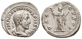 MAXIMINUS THRAX (235-238). Denarius. Rome.

Obv: IMP MAXIMINVS PIVS AVG. 
Laureate, draped and cuirassed bust right.
Rev: PAX AVGVSTI. 
Pax standing l...