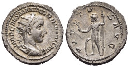 GORDIAN III (238-244). Antoninianus. Rome.

Obv: IMP CAES M ANT GORDIANVS AVG.
Radiate, draped and cuirassed bust right. 
Rev: VIRTVS AVG.
Mars standi...