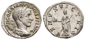 GORDIAN III (238-244). Denarius. Rome.

Obv: IMP GORDIANVS PIVS FEL AVG. 
Laureate, draped and cuirassed bust right.
Rev: VENVS VICTRIX. 
Venus standi...