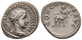 GORDIAN III (238-244). Antoninianus. Antioch.

Obv: IMP CAES M ANT GORDIANVS AVG. 
Radiate, draped and cuirassed bust right.
Rev: CONCORDIA AVG. 
Conc...