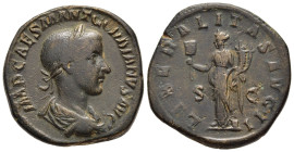 GORDIAN III (238-244). Sestertius. Rome.

Obv: IMP CAES GORDIANVS PIVS AVG. 
Laureate, draped and cuirassed bust right.
Rev: LIBERALITAS AVG II / S - ...
