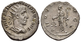 PHILIP I 'THE ARAB' (244-249). Antoninianus. Rome.

Obv: IMP M IVL PHILIPPVS AVG. 
Radiate, draped and cuirassed bust right.
Rev: AEQVITAS AVGG. 
Aequ...