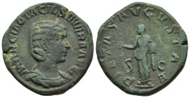OTACILIA SEVERA (Augusta, 244-249). Sestertius. Rome. 

Obv: MARCIA OTACIL SEVERA AVG. 
Draped bust right, wearing stephane.
Rev: PIETAS AVGVSTAE / S ...