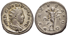 PHILIP II (247-249). Antoninianus. Rome

Obv: IMP PHILIPPVS AVG.
Radiate, draped and cuirassed bust right:
Rev: VIRTVS AVGG. 
Visrtus advancing r., ho...