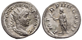 VOLUSIAN (251-253). Antoninianus. Rome.

Obv: IMP CAE C VIB VOLVSIANO AVG. 
Radiate, draped and cuirassed bust right.
Rev: P M TR P IIII COS II. 
Geni...