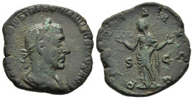TREBONIANUS GALLUS (252-253). Sestertius. Rome.

Obv: IMP CAES C VIBIVS TREBONIANVS GALLVS AVG. 
Laureate, draped and cuirassed bust right.
Rev: PIETA...