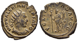 VALERIAN I (253-260). Antoninianus. Antioch.

Obv: IMP VALERIANVS P F AVG. 
Radiate, draped and cuirassed bust right.
Rev: FELICITAS AVGG. 
Felicitas ...