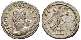 GALLIENUS (253-268). Antoninianus. Cologne.

Obv: GALLIENVS P F AVG.
Radiate bust left, holding spear and shield over shoulder.
Rev: VICT GERMANIC...