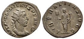 GALLIENUS (253-268). Antoninianus. Rome.

Obv: IMP C P LIC GALLIENVS P F AVG.
Radiate and cuirassed bust right. 
Rev: LIBERALITAS AVGG.
Liberalitas st...