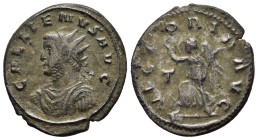 GALLIENUS (253-268). Antoninianus. Rome.

Obv: GALLIENVS AVG, radiate, draped, and cuirassed bust left 
Rev: VICTORIA AVG / T. 
Victory advancing left...
