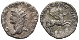 GALLIENUS (253-268). Antoninianus. Mediolanum.

Obv: GALLIENVS AVG. 
Radiate head left.
Rev: LEG II PART VI P VI F. 
Centaur prancing right, holding c...