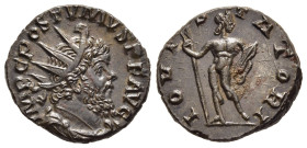 POSTUMUS (260-269). Antoninianus. Treveri.

Obv: IMP C POSTVMVS P F AVG. 
Radiate, draped and cuirassed bust right.
Rev: IOVI STATORI. 
Jupiter standi...