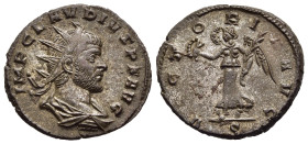 CLAUDIUS II GOTHICUS (268-270). Antoninianus. Mediolanum.

Obv: IMP CLAVDIVS P F AVG.
Radiate, draped and cuirassed bust right.
Rev: VICTORIA AVG / S....