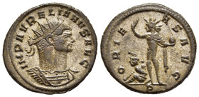 AURELIAN (270-275). Antoninianus. Serdica.

Obv: IMP AVRELIANVS AVG. 
Radiate and cuirassed bust right.
Rev: ORIENS AVG / P. 
Sol standing left with g...