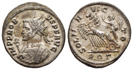 PROBUS (276-282). Antoninianus. Rome.

Obv: IMP PROBVS P F AVG. 
Radiate and mantled bust left, holding eagle-tipped sceptre.
Rev: SOLI INVICTO / R (w...