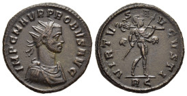 PROBUS (276-282). Antoninianus. Rome.

Obv: IMP C M AVR PROBVS AVG.
Radiate, draped and cuirassed bust right. 
Rev. VIRTVS AVGVSTI / R ζ.
Mars advanci...
