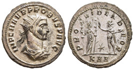 PROBUS (276-282). Antoninianus. Serdica.

Obv: IMP C M AVR PROBVS AVG. 
Radiate, draped and cuirassed bust right.
Rev: PROVIDEN DEOR / KAA. 
Fides, ho...