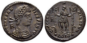 CONSTANTIUS II (337-361). Ae Centenionalis. Siscia.

Obv: D N CONSTANTIVS P F AVG. 
Diademed, draped and cuirassed bust right; A to left.
Rev: CONCORD...