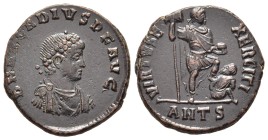 ARCADIUS (383-408). Ae Maiorina. Antioch.

Obv: D N ARCADIVS P F AVG.
Pearl-diademed, draped and cuirassed bust right.
Rev: VIRTVS EXERCITI / ANTS...