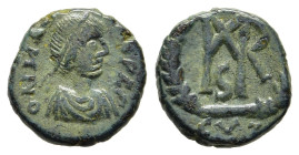 MARCIANUS (450-457). Ae Nummus. Cyzicus. 

Obv: D N MARCIANVS P F A. 
Diademed, draped and cuirassed bust right.
Rev: CYZ. 
Monogram within wreath.

R...