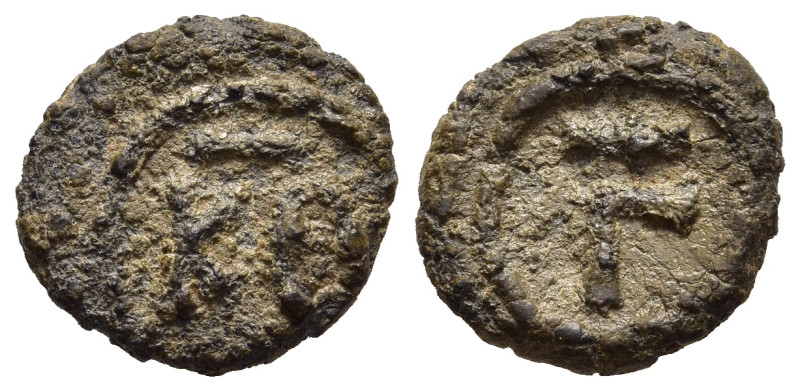 JUSTINIAN I (527- 565) Lead 3 Nummi piece, apparently struck in the aftermath of...