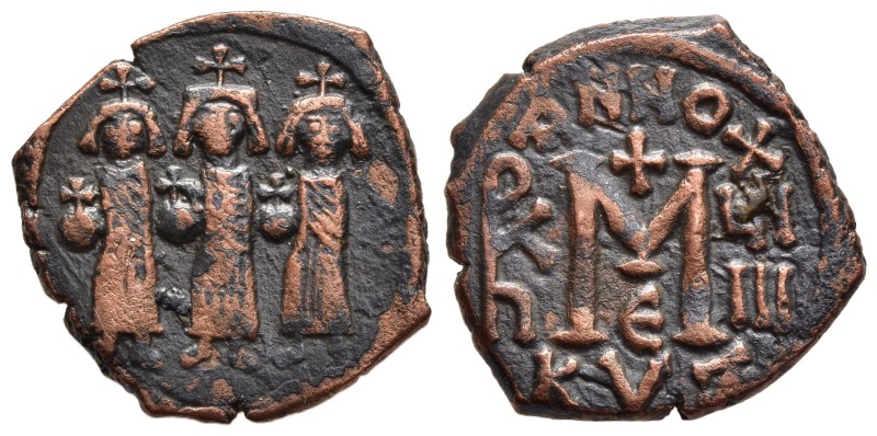 HERACLIUS with HERACLIUS CONSTANTINE and MARTINA (610-641). Ae Follis. Cyzicus. ...