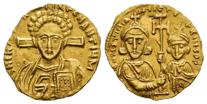 JUSTINIAN II (Second reign, 705-711). Gold Tremissis. Constantinople. 

Obv: dN ...