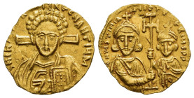 JUSTINIAN II (Second reign, 705-711). Gold Tremissis. Constantinople. 

Obv: dN hIS ChS REX REGNANTIYM. 
Facing bust of Christ, raising right hand in ...