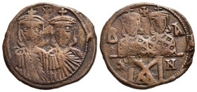 LEO IV with CONSTANTINE VI, CONSTANTINE V and LEO III (775-780). Ae Follis. Constantinople.

Obv: Crowned and draped facing busts of Constantine VI an...