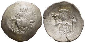 ALEXIUS I COMNENUS (1081-1118). Aspron Trachy. Constantinople.

Obv: IC - XC. 
Christ Pantokrator seated facing.
Rev: AΛEΞIW ΔECΠ. 
Facing bust of Ale...