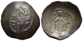 MANUEL I COMNENUS (1143-1180). Trachy. Constantinople. 

Obv: The Virgin Mary seated facing on throne.
Rev: Manuel standing facing, holding labarum an...