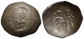 ALEXIUS III ANGELUS-COMNENUS (1195-1203). Trachy. Constantinople.

Obv: Bust of Christ Pantocrator facing, raising right hand in benediction and holdi...