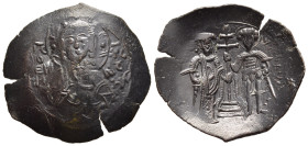 EMPIRE OF NICAEA. Theodore I Comnenus-Lascaris (1208-1222). Trachy. Magnesia.

Obv: Facing bust of Christ Pantokrator.
Rev: Theodore and St. Theodore ...