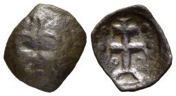 EMPIRE OF THESSALONICA. John Comnenus-Ducas (Despot, 1242-1244). Trachy.

Obv: Fleur-de-lis.
Rev: Patriarchal cross; six annulets around.

Sear -; DOC...