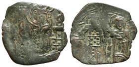 MICHAEL VIII PALAEOLOGUS (1261-1282). Trachy. Constantinople.

Obv: The Virgin Mary seated facing on throne.
Rev: Michael standing left; crowned by Ch...
