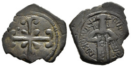 ANDRONICUS III PALAEOLOGUS (1328-1341). Ae Assarion. Constantinople.

Obv: Cross ancrée set upon short cross in saltire.
Rev: AVTOKPA PωMAION (retrogr...