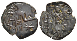 JOHN V PALAEOLOGUS (1341-1391). Ae Assarion. Thessalonica

Obv: John standing facing, holding long staff surmounted by cross-in-circle and city model ...