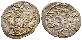 EMPIRE OF TREBIZOND. Michael (1344-1349). Asper.

Obv:Saint Eugenius, holding cruciform sceptre and with head facing, riding horse right; star below. ...