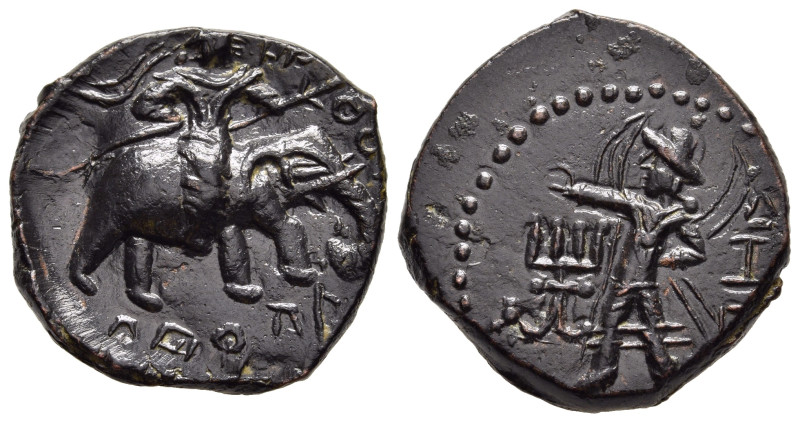 INDIA. Kushan Empire. Huvishka (ca. AD 152-192). Ae Tetradrachm. Peshawar mint(?...