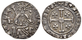 CRUSADERS. Cyprus. Hugh IV (1324-1359). Gros. 

Obv: hVGVE REI DE.
King seated facing on curulus chair, holding lis tipped sceptre and globus cruciger...
