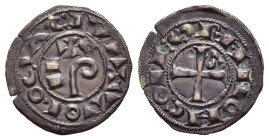 FRANCE. Toulouse. Raymond V-VII (1148–1249). Obol.

Obv: Short cross pattée; S in second quarter.
Rev: P Λ X clockwise in center. 

Duplessy, Féodales...