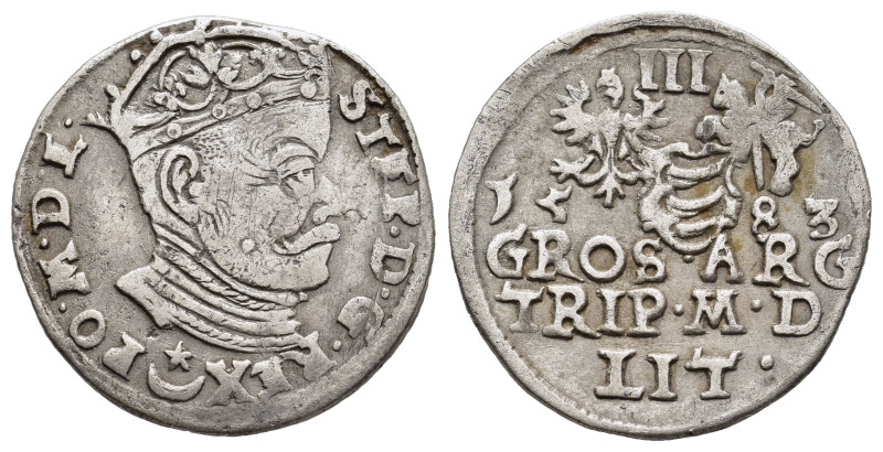 POLAND-LITHUANIA. Stefan Batory (1576-86). Trojak (1583). Wilno.

Iger V.83.1.a;...