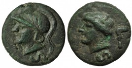 ACUÑACIONES ANÓNIMAS. Semis (241-235 a.C.). A/ Cabeza de Minerva con casco a izq., debajo signo de valor: S. R/ Cabeza femenina a izq., debajo signo d...