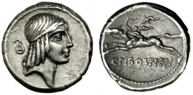 CALPURNIA. Denario. Roma (64 a.C.). FFC-496. SB-27c. Grafito en el anv. MBC+.