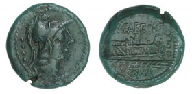 FABRINIA. Triens. Roma(132 a.C.). R/ Proa a der., encima: M. FABRI/NI. CRAW-251/2. Pequeña grieta. Pátina verde oscuro. MBC+. Escasa. Ex Vico, 125, lo...