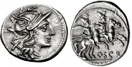 SCRIBONIA. Denario. Roma (154 a.C.). FFC-1100. SB-1. Grafito N en el anv. EBC.