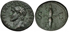 AUGUSTO. As. Roma. (34-37 a.C.). Divinizado bajo Tiberio. A/ Cabeza a izq. RIC-83. CH-249. Porosidades. Pátina verde. MBC+. Escasa.