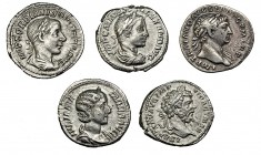 5 denarios: Trajano, Septimio Severo, Julia Mamea, Alejandro Severo y Gordiano III. Calidad media MBC+.